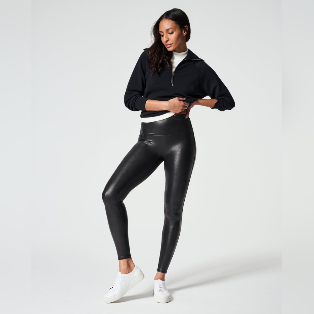 💋NWT SPANX Faux Leather Leggings Black High-Rise Shaping Pants Size Size Large